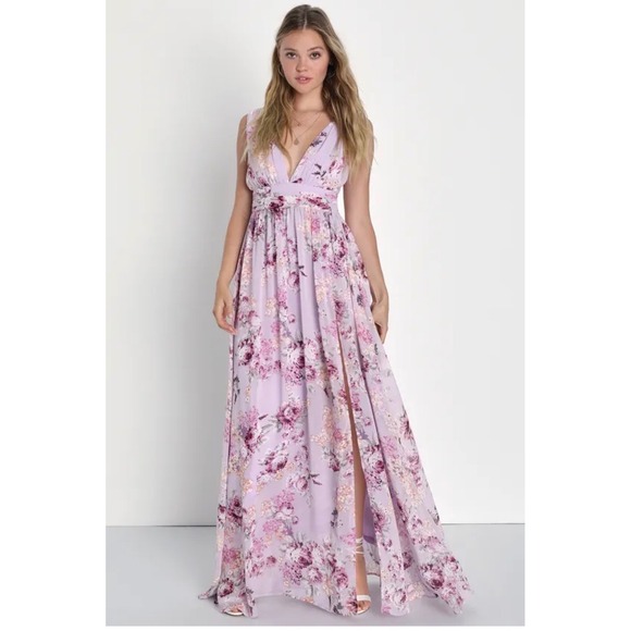 Lulus Dresses & Skirts - Lulus Heavenly Hues Lavender Floral Print Maxi Dress Small Romantic Cottagecore